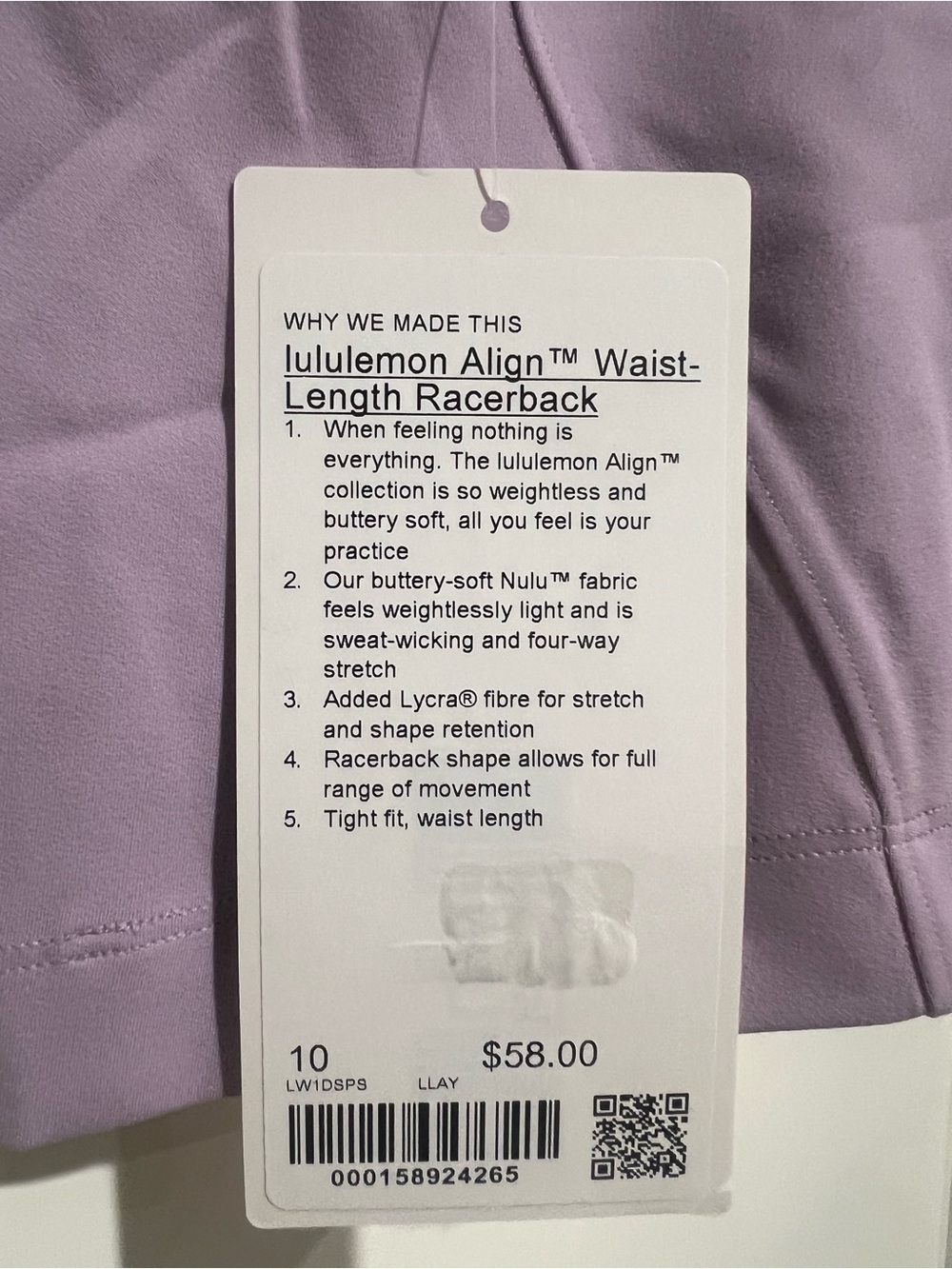 lululemon Align™ Waist-Length
Racerback Tank Top in Lilac Play Size 10 - Picture 6 of 6